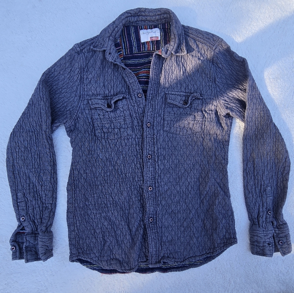 Soverign Code Blue Gray Textured Cotton Button-Up Shirt Womens M